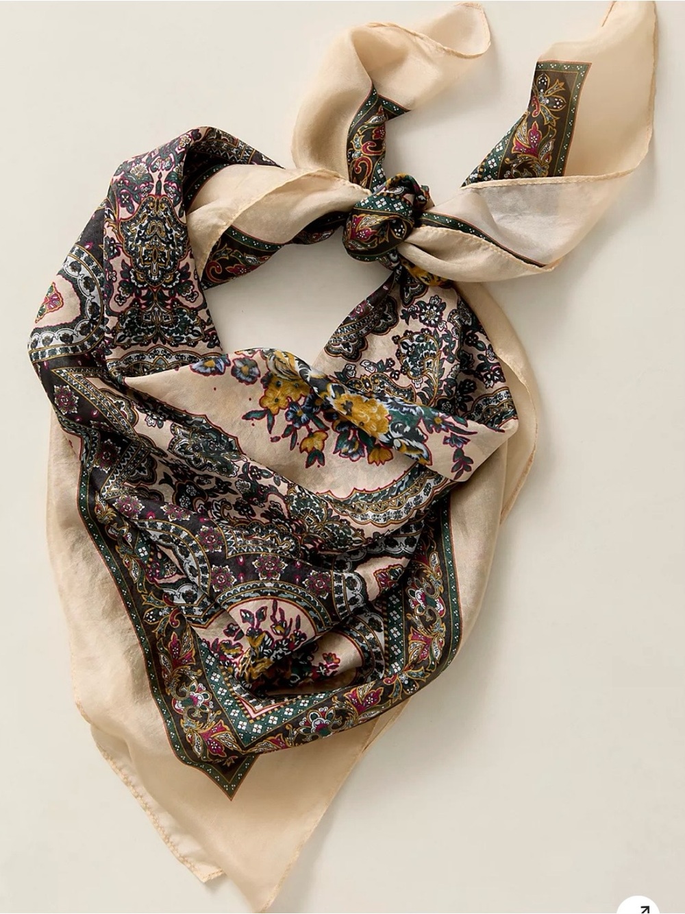 Free People Cream Silk-Feel Paisley Floral Bandana Scarf